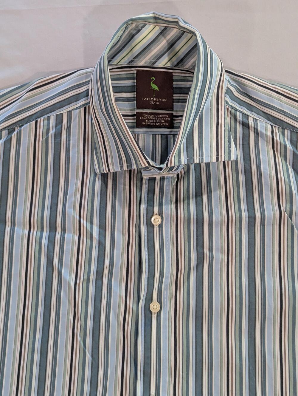 Tailorbyrd Shirt Mens XL Blue Striped Long Sleeve Button Up Cotton Dress